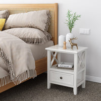 2-tier Bedside Table with Storage Drawer 2 PC - Rustic White