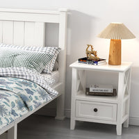 2-tier Bedside Table with Storage Drawer 2 PC - Rustic White
