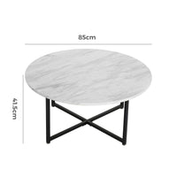 White Marble Effect Round Coffee Table with Black Legs
