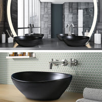 Muriel 41 x 34 x 14.5cm Black Ceramic Bathroom Basin Vanity Sink Oval Above Counter Top Mount Bowl