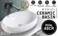 Muriel 48 x 34 x 14.5cm White Ceramic Bathroom Basin Vanity Sink Oval Above Counter Top Mount Bowl