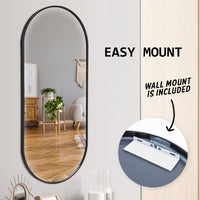 Wall Mirror Oval Aluminum Frame Bathroom 45x100cm BLACK