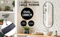 2 Set Wall Mirror Oval Aluminum Frame Bathroom 45x100cm BLACK