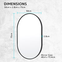 Wall Mirror Oval Aluminum Frame Bathroom 50x75cm BLACK