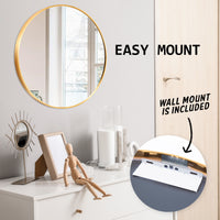 Wall Mirror Round Aluminum Frame Bathroom 70cm GOLD