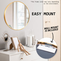 2 Set Wall Mirror Round Aluminum Frame Bathroom 70cm GOLD