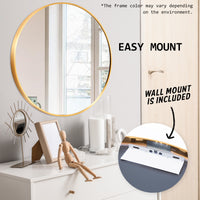 2 Set Wall Mirror Round Aluminum Frame Bathroom 80cm GOLD