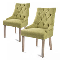 2X French Provincial Dining Chair Oak Leg AMOUR GREEN