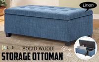Storage Ottoman Stool 102cm Fabric DARK BLUE