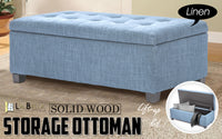 Storage Ottoman Stool 102cm Fabric LIGHT GREY BLUE
