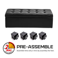 102cm Black Storage Ottoman Stool Leather