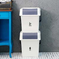 2 Set 45L Stackable Recycle Bin Invory Rubbish Open-Touch Flip Lid