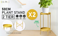 2X Plant Stand 50cm Planter Shelf Rack Display Steel 2 Tier GOLD