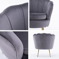 Armchair Padded Lounge Chair Accent Velvet Shell Scallop GREY