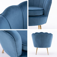 Armchair Padded Lounge Chair Accent Velvet Shell Scallop NAVY BLUE