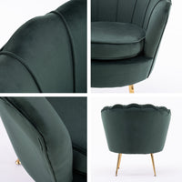 Armchair Lounge Chair Accent Velvet Shell Scallop + Ottoman Footstool Round GREEN