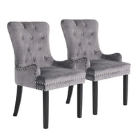 2X French Provincial Dining Chair Ring Studded Velvet Rubberwood Leg LISSE GREY