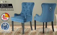 French Provincial Dining Chair Ring Studded Velvet Rubberwood Leg LISSE NAVY BLUE