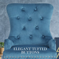 French Provincial Dining Chair Ring Studded Velvet Rubberwood Leg LISSE NAVY BLUE