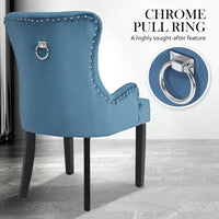 2X French Provincial Dining Chair Ring Studded Velvet Rubberwood Leg LISSE NAVY BLUE