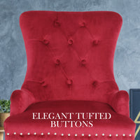 French Provincial Dining Chair Ring Studded Velvet Rubberwood Leg LISSE BORDEAUX RED