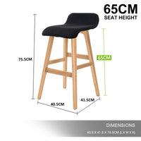2X Wooden Bar Stool Dining Chair Fabric SOPHIA 65cm BLACK