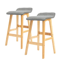 2X Wooden Bar Stool Dining Chair Fabric DARA 65cm GREY
