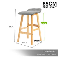 4X Wooden Bar Stool Dining Chair Fabric DARA 65cm GREY