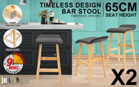 2X Wooden Bar Stool Dining Chair Leather DARA 65cm BLACK