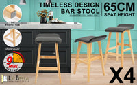 4X Wooden Bar Stool Dining Chair Leather DARA 65cm BLACK