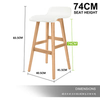 4X Wooden Bar Stool Dining Chair Leather SOPHIA 74cm WHITE