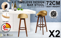 2X Wooden Bar Stool Dining Chair Leather LEILA 72cm COFFEE BROWN