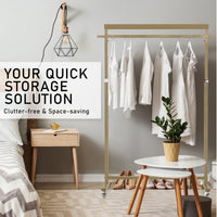 Clothes Rack Coat Stand Hanging Adjustable Rollable Steel GOLD