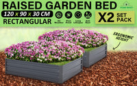2X Raised Garden Bed Galvanised Steel Planter 120 x 90 x 30cm GREY