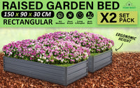 2X Raised Garden Bed Galvanised Steel Planter 150 x 90 x 30cm GREY