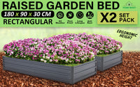 2X Raised Garden Bed Galvanised Steel Planter 180 x 90 x 30cm GREY