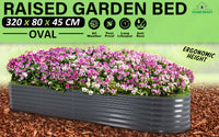Raised Garden Bed Galvanised Steel Planter Oval 320 x 80 x 45cm GREY