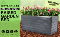 2-in-1 Raised Garden Bed Galvanised Steel Planter 320 x 80 x 77cm GREY