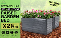 2X 2-in-1 Raised Garden Bed Galvanised Steel Planter 320 x 80 x 77cm GREY