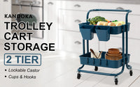 Trolley Cart Storage Utility Rack Shelf Organiser Swivel Kitchen 2 Tier BLUE