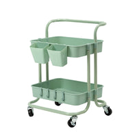 Trolley Cart Storage Utility Rack Shelf Organiser Swivel Kitchen 2 Tier GREEN