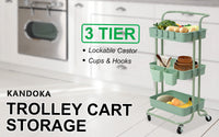 Trolley Cart Storage Utility Rack Shelf Organiser Swivel Kitchen 3 Tier GREEN