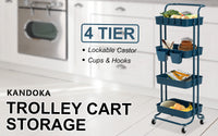 Trolley Cart Storage Utility Rack Shelf Organiser Swivel Kitchen 4 Tier BLUE