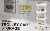 Trolley Cart Storage Utility Rack Shelf Organiser Swivel Kitchen 4 Tier WHITE