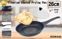 KOMAN Non-Stick Titanium Coating Frying Pan 26cm + Glass Lid