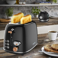 PHILEX 2-Slice Electric Toaster Bread Reheat Defrost Retro Retro BLACK