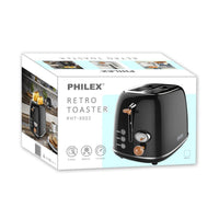 PHILEX 2-Slice Electric Toaster Bread Reheat Defrost Retro Retro BLACK