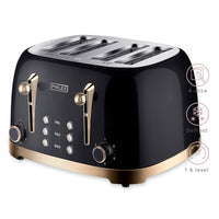 PHILEX 4-Slice Electric Toaster Bread Reheat Defrost Retro Retro BLACK