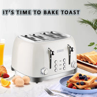 PHILEX 4-Slice Electric Toaster Bread Reheat Defrost Retro Retro OFF-WHITE