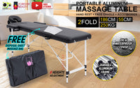 Aluminium Portable Beauty Massage Table Bed 2 Fold 55cm Black